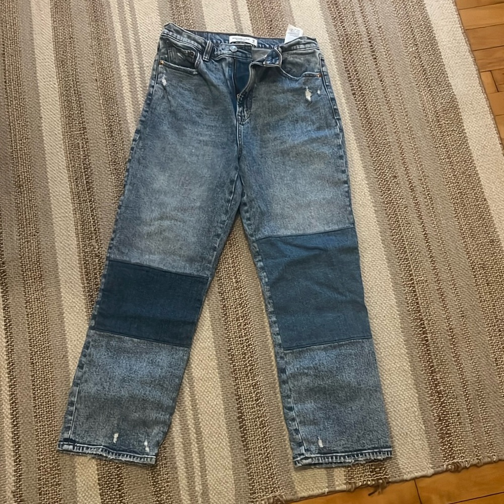 A&F patched high rise ankle straight jeans